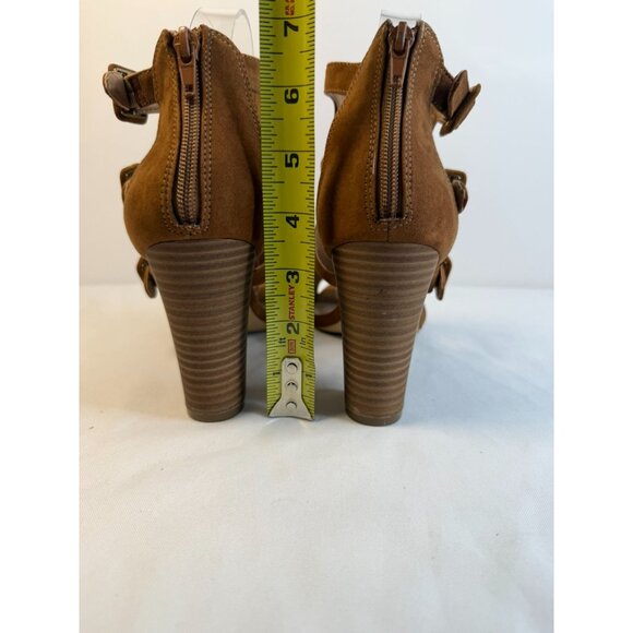 Madden Girl Beatrik Size10M Sandal Faux Suede High Heel Camel Brown Booties - Picture 9 of 15